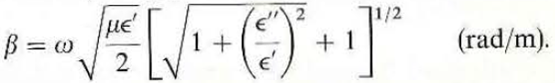 Show that the attenuation and phase constants for a transmission line with perfect conductors separated by a lossy dielectric that has a complex permittivity = - j are, respectively
