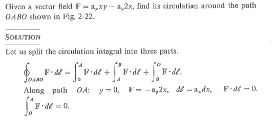 Given F = a r sin + a 3 cos and the quarter-circular region shown in Fig. 2-22, a) determine F · d , and b) find × F , and verify Stokes's theorem. Fig Path for line integral (Example 2-14 and 2-16) Example 1 Example 2