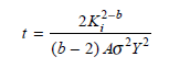 Static fatigue in a glass fiber refers to the condition where a fiber is stressed to a level  (a). Using this equation, show that the time required for a crack of initial depth X i to grow to its failure size X f is given by    (b) For long, static fatigue times (on the order of 20 years),   for large values of b. Show that under this condition the failure time is  