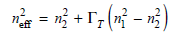 Approximate expressions for the transverse and lateral optical-field confinement factors T and L , respectively, in a Fabry-Perot lasing cavity are And Where Here w and d are the width and thickness, respectively, of the active layer, and n 1 and n 2 are the refractive indices inside and outside the cavity, respectively. ( a ) Consider a 1300-nm InGaAsP laser diode in which the active region is 0.1 µ m thick, 1.0 mm wide, and 250 µ m long with refractive indices n 1 = 3.55 and n 2 = 3.20. What are the transverse and lateral optical- field confinement factors ( b ) Given that the total confinement factor is = T L , what is the gain threshold if the effective absorption coefficient is = 30 cm 1 and the facet reflectivities are R 1 = R 2 = 0.31