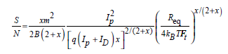 Show that, when the gain M is given by the expression in Prob. 7.13, the signalto-noise ratio given by Eq. (7.32) can be written as ( b ) Show that, when I p is much larger than I D , the foregoing expression becomes