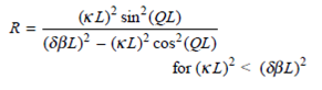 Based on coupled-mode theory, the reflectivity of a fiber grating is given by 36 and where and Here, = -p /= 2 n eff / -p/ , with being the grating period and p an integer. For values of KL = 1, 2, 3, and 4, plot R(L) as a function of L for the range -10 L 10. Note that R max is found by setting = 0.