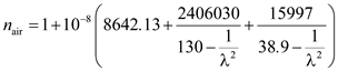 Consider the given equation of standard dry air at and is, Since, the wave length of the light in air is or . Thus, after substitution of the value, we get . (a) To calculate the error in wavelength at 1550 nm as follows: In DWDM systems, the channel spacing is , it depends on total value of signal bandwidth. Consider channel spacing is most commercial WDM system is . So, the error in wavelength at spaced WDM channels in the 1550 nm window is . (b) Consider the given equation variation at and is, Substitute the value in the given expression as, Then calculate as follows: So, the variation from at and is . Thus, the error in wavelength at spaced WDM channels in the 1550 nm window and variation from at and is calculated.