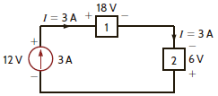 Find the power is absorbed or supplied by the elements in Fig. E1.3. Figure E1.3