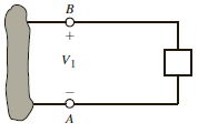 Five coulombs of charge pass through the element in Fig. P1.8 from point A to point B. If the energy absorbed by the element is 120 J, determine the voltage across the element. Figure P1.8