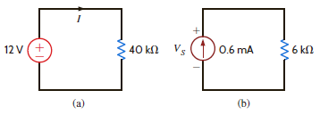 Given the circuits in Fig. E2.1, find (a) the current I and the power absorbed by the resistor in Fig. E2.1a, and (b) the voltage across the current source and the power supplied by the source in Fig. E2.1b. Figure E2.1