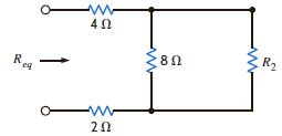 If R eq = 10.8 in the circuit in Fig. 2PFE-3, what is R 2  a. 12 ft b. 20 ft c. 8 ft d. 18 ft     Figure 2PFE-3