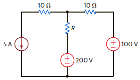 The 100-V source is absorbing 50 W of power in the network in Fig. 2PFE-5. What is R a. 17.27 k b. 9.42 k c. 19.25 k d. 15.12 k Figure 2PFE-5