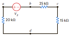 In the network in Fig. E2.11, if V ad is 3 V, find V s.     Figure E2.11