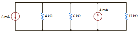 Find the power absorbed by the 6-k resistor in the network in Fig. E2.13. Figure E2.13