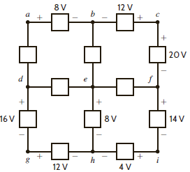 Given the circuit diagram in Fig. P2.21, find the following voltages: V da , V bh , V gc , V di , V fa , V ac , V ai , V hf , V fb , and V dc. Figure P2.21