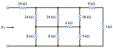 Determine the total resistance, R T , in the circuit in Fig. P2.71. Figure P2.71