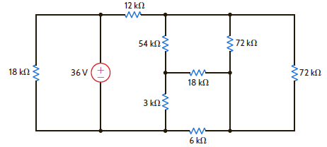 Determine the power supplied by the 36-V source in the circuit in Fig. P2.86. Figure P2.86