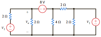 Find the value of V 1 in the network in Fig. P2.97 such that V a = 0. Figure P2.97