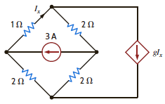 Find the value of g in the network in Fig. P2.108 such that the power supplied by the 3-A source is 20 W. Figure P2.108