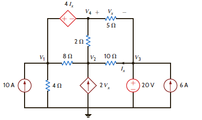 Use nodal analysis to find V 1 , V 2 , V 3 , and V 4 in the network in Fig. P3.59. Figure P3.59