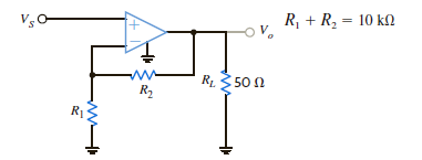 The op-amp in the amplifier in Fig. P4.19 operates with ±15 V supplies and can output no more than 200 mA. What is the maximum gain allowable for the amplifier if the maximum value of V S is 1 V Figure P4.19