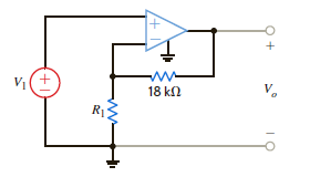For the circuit in Fig. P4.33, find the value of R 1 that produces a voltage gain of 10. Figure P4.33