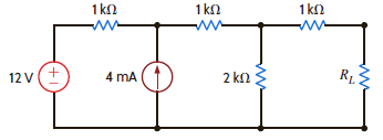 Determine the maximum power that can be delivered to the load R L in the network in Fig. 5PFE-1. a.2mW b. 4 mW c. 10 mW d. 8 mW     Figure 5PFE-1