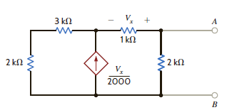 Find the Thévenin equivalent of the network at terminals A B in Fig. E5.13. Figure E5.13