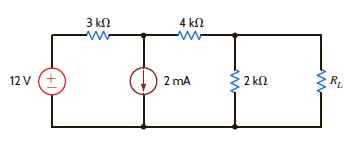 Find R L for maximum transfer and the maximum power transferred to R L in Fig. E5.17. Figure E5.17