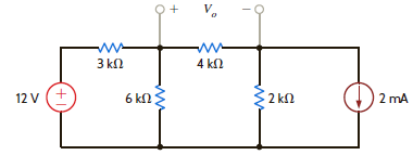 Use Thévenin's theorem to find V o in the network in Fig. P5.27.     Figure P5.27