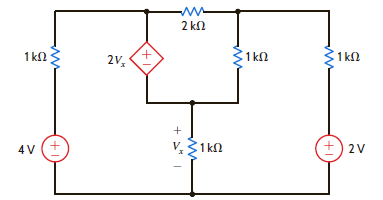 Use Thévenin's theorem to find the power supplied by the 2-V source in the circuit in Fig. P5.74. Figure P5.74