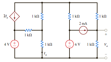 Use Thévenin's theorem to find V o in the network in Fig. P5.82.     Figure P5.82