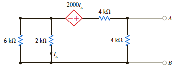 Find the Thévenin equivalent circuit of the network in Fig. P5.87 at terminals A-B. Figure P5.87