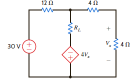 Find the value of R L for maximum power transfer and the maximum power that can be transferred to R L in the circuit of Fig. P5.121.     Figure P5.121