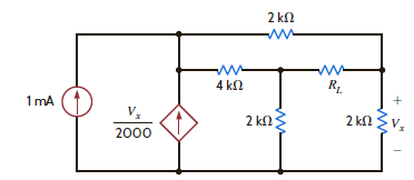 Find R L for maximum power transfer and the maximum power that can be transferred in the network in Fig. P5.127.     Figure P5.127