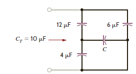 If the total capacitance of the network in Fig. P6.57 is 10 F, find the value of C.     Figure P6.57