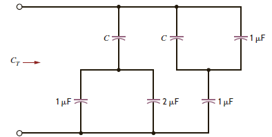 Select the value of C to produce the desired total capacitance of C T = 1 F in the circuit in Fig. P6.61. Figure P6.61