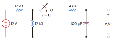 In the network in Fig. 7PFE-2, the switch closes at t = 0. Find v o ( t ) at t = 1 s. a. 5.62 V b. 1.57 V c. 4.25 V d. 3.79 V Figure 7PFE-2