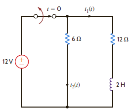 In the circuit shown in Fig. E7.3, the switch opens at t = 0. Find i 1 ( t ) for t 0. Figure E7.3