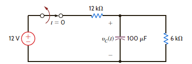 Assume that the switch in the network in Fig. 7PFE-3 has been closed for some time. At t = 0 the switch opens. Determine the time required for the capacitor voltage to decay to one-half of its initially charged value. a. 0.416 s b. 0.625 s c. 0.235 s d. 0.143 s Figure 7PFE-3