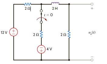 Consider the network in Fig. E7.6. If the switch opens at t = 0, find the output voltage v o ( t ) for t 0.     Figure E7.6