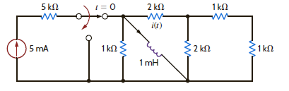 Use the differential equation approach to find i ( t ) for t 0 in the circuit in Fig. P7.15 and plot the response, including the time interval just prior to opening the switch. Figure P7.15