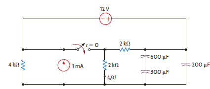 Use the step-by-step technique to find i o ( t ) for t 0 in the network in Fig. P7.54.     Figure P7.54