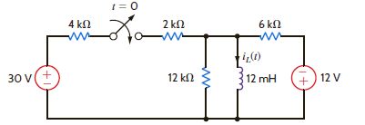 The switch in the circuit in Fig. P7.59 is moved at t = 0. Find i L ( t ) for t 0 using the step-by-step technique. Figure P7.59