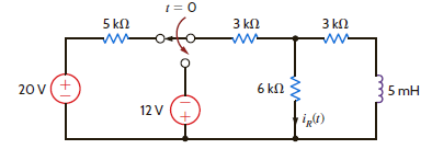 The switch in the circuit in Fig. P7.60 is moved at t = 0. Find i R ( t ) for t 0 using the step-by-step technique. Figure P7.60