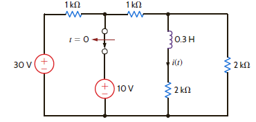The switch in the circuit in Fig. P7.63 has been closed for a long time and is opened at t = 0. Find i ( t ) for t 0. Figure P7.63