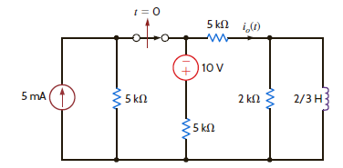 The switch in the circuit in Fig. P7.64 has been closed for a long time and is moved at t = 0. Find i o ( t ) for t 0. Figure P7.64