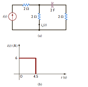 The current source in the network in Fig. P7.83a is defined in Fig. P7.83b. The initial voltage across the capacitor must be zero. (Why ) Determine the current i o ( t ) for t 0. Figure P7.83
