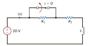 Given that i ( t ) = 2.5 + 1.5e 4 t A for t 0 in the circuit in Fig. P7.91, find R 1 , R 2 , and L. Figure P7.91