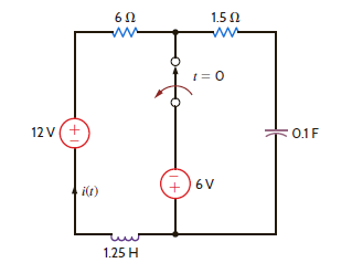 The switch in the circuit in Fig P7.106 has been closed for a long time and is opened at t = 0. Find i ( t ) for t 0. Figure P7.106