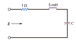 Find the value of C in the circuit shown in Fig. P8.21 so that Z is purely resistive at a frequency of 60 Hz. Figure P8.21
