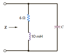 The impedance of the network in Fig. P8.22 is found to be purely real at f = 400 Hz. What is the value of C Figure P8.22