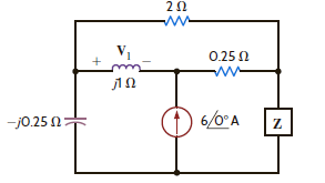 In the network in Fig. P8.59, V 1 = 5 120° V. Find Z. Figure P8.59
