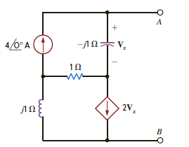Find the Thevenin's equivalent for the network in Fig. P8.138 at terminals A B. Figure P8.138